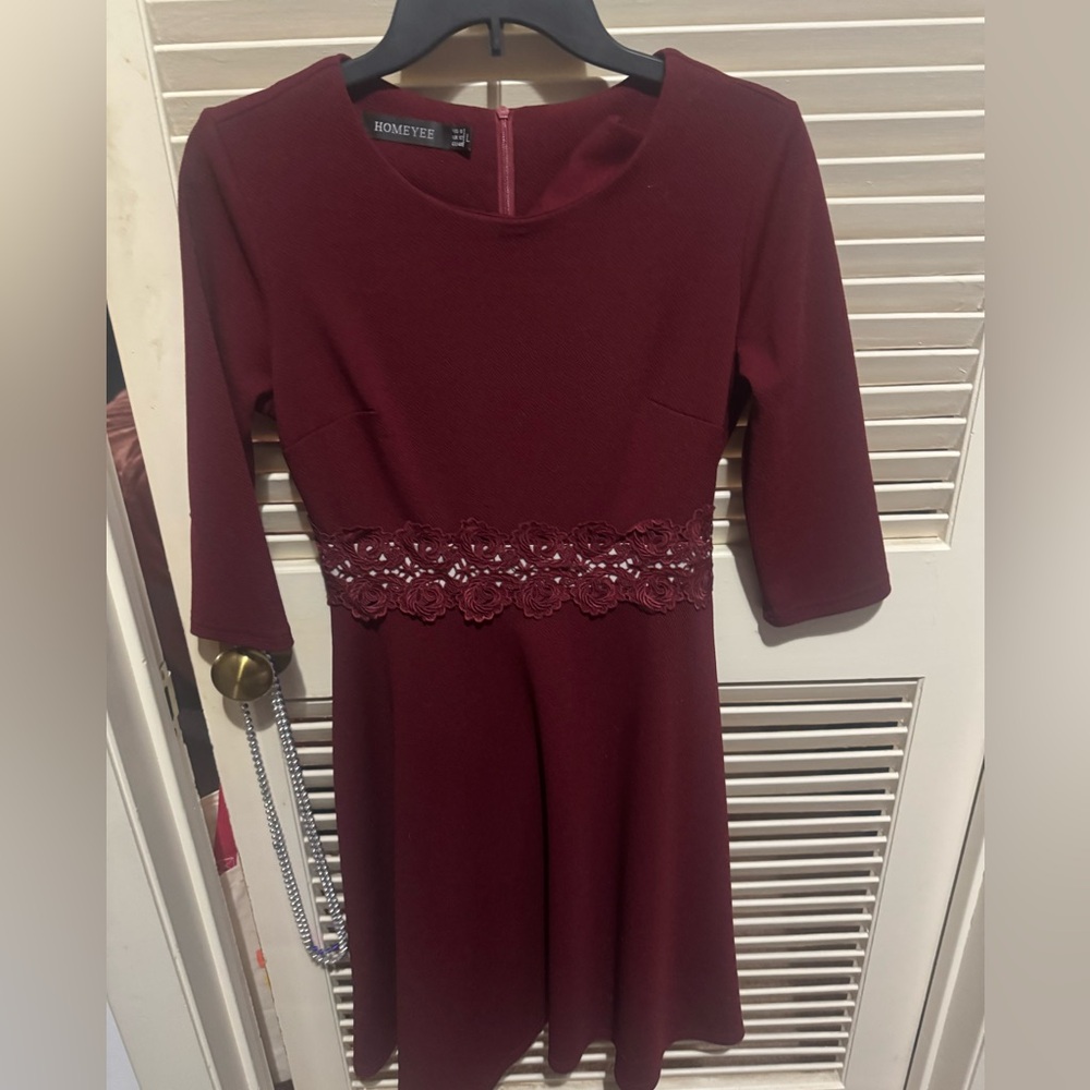 Homeyee Burgundy Midi Dress size 8, wine red/light maroon, quarter sleeves